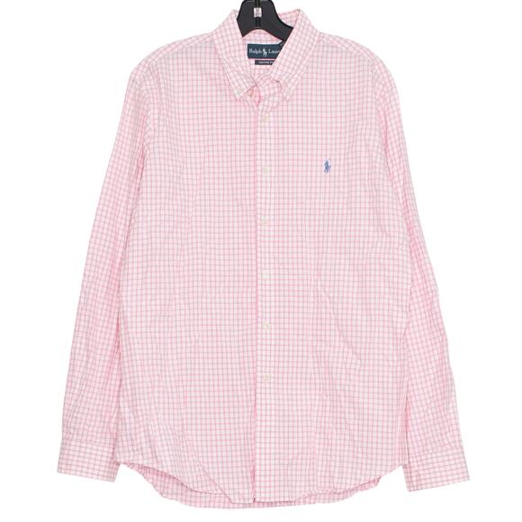 Ralph Lauren Shirt Preppy Classic Nautical Button Long Sleeve Plaid Pink Large - Picture 1 of 5